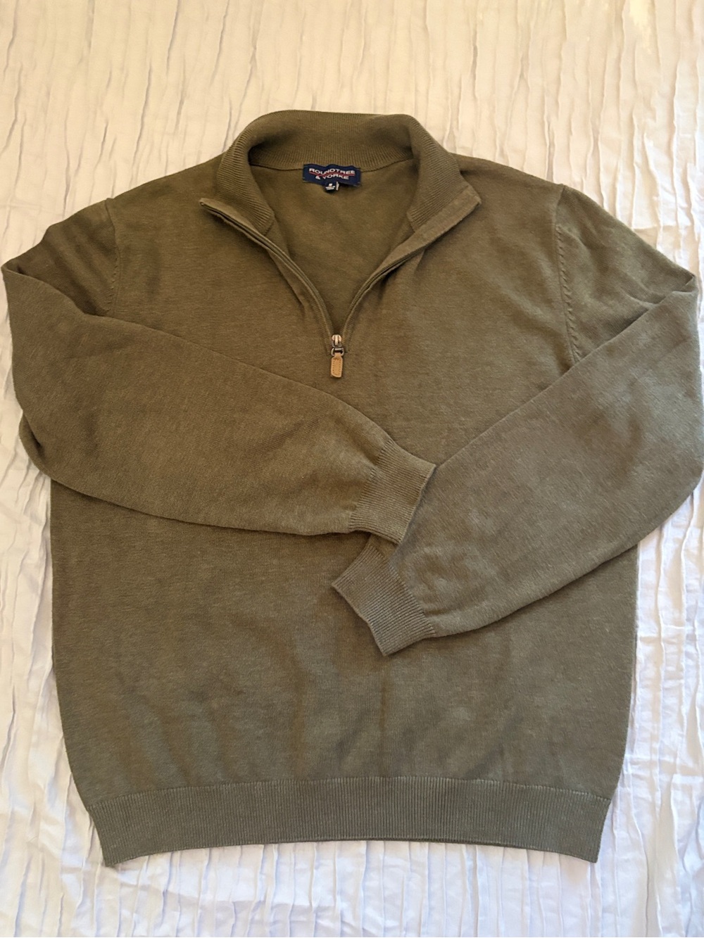 Roundtree & Yorke Olive Green Quarter-Zip Knit Pullover Sweater Size M